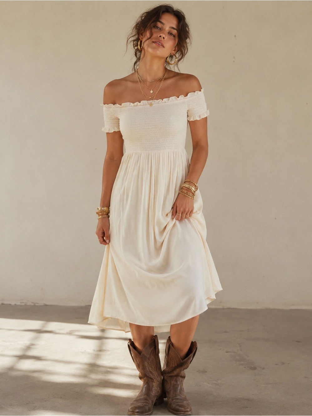 BNWT urban outfitters smoked cream midi dress extremely stretchy